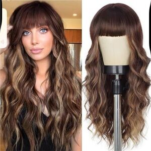 Women's Long Wavy Wig - Black and Brown
